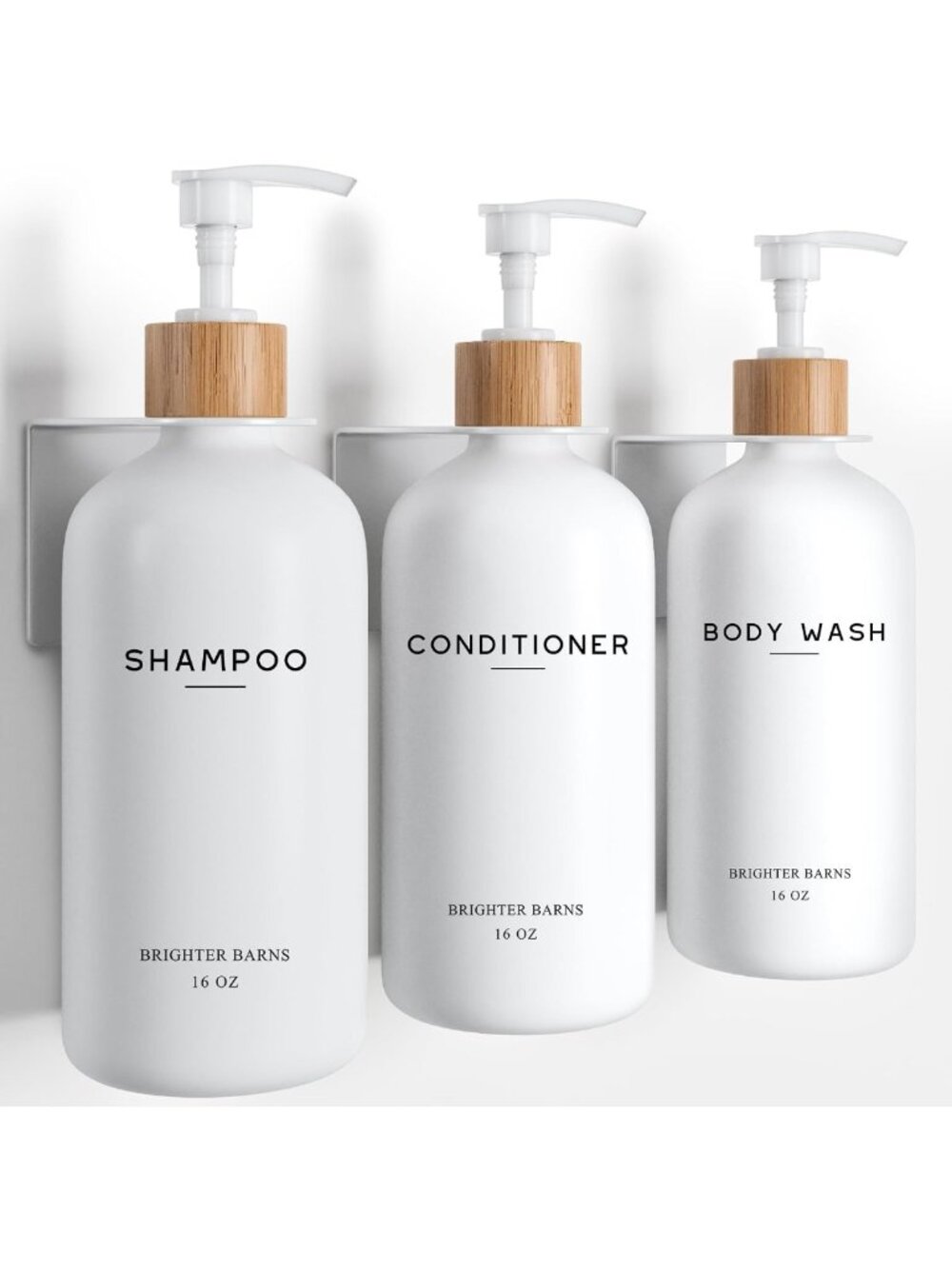 Wall-Mounted White Shampoo & Conditioner Dispenser Set - No Drill, Refillable 3